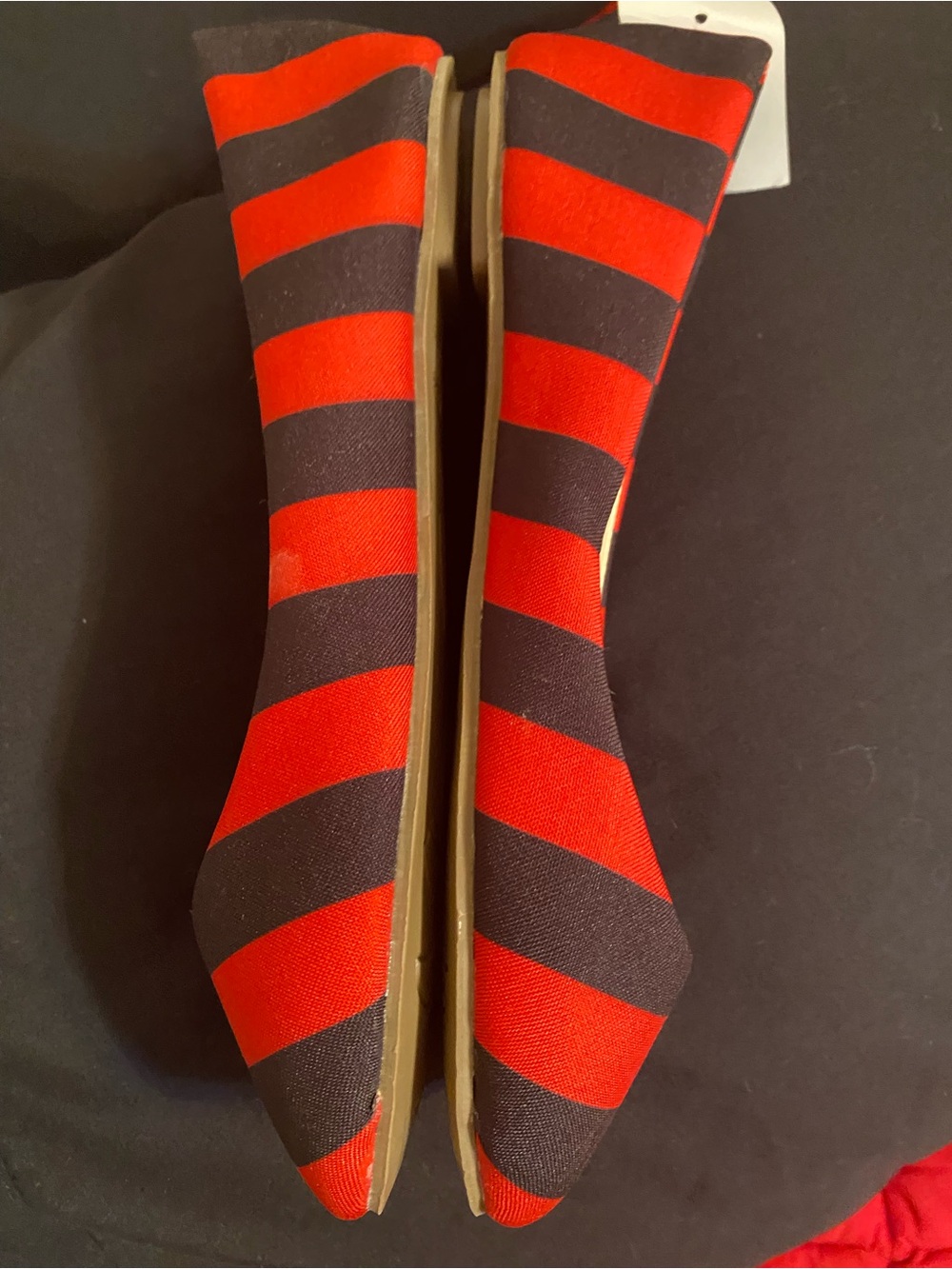 Collegiate Red and Black Striped Ballet Flats - Picture 2 of 7